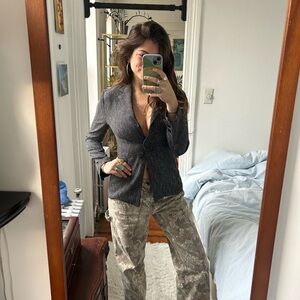 Stylish Gray Blazer and Patterned Pants